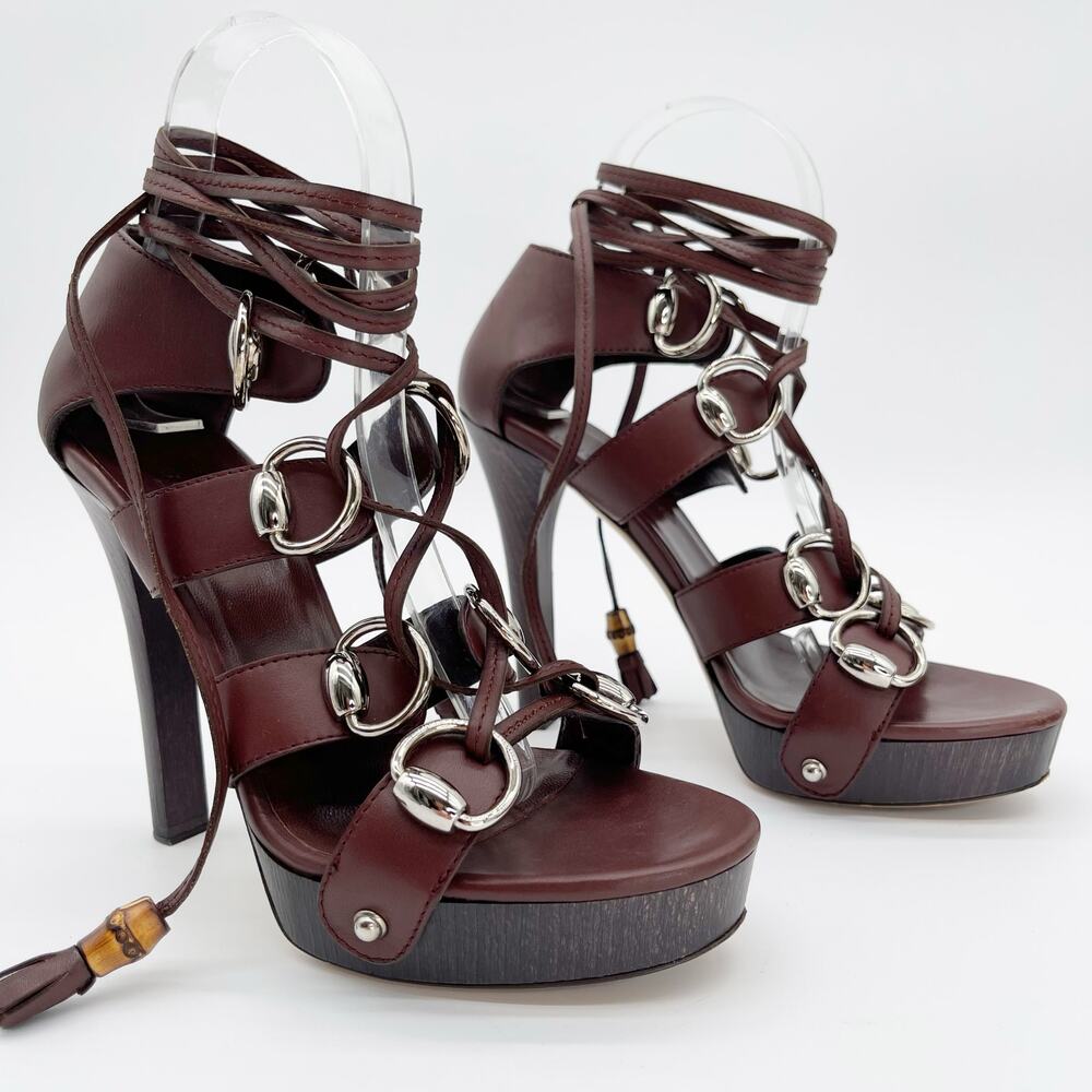 Gucci SS2007 Runway Cage Strappy Platform Lace Up Spice Brown Sandals US 7.5 - Picture 5 of 15